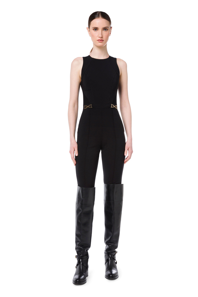 Skinny one-piece jumpsuit with golden stirrups by Elisabetta Franchi - Jumpsuits | Elisabetta Franchi® Outlet