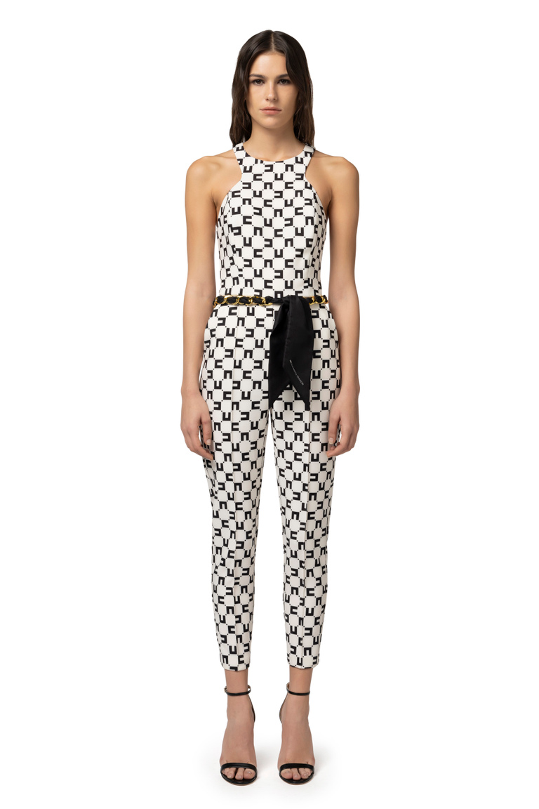 Tuta in doppio crêpe stampa logo con cintura catena - Tute | Elisabetta Franchi® Outlet
