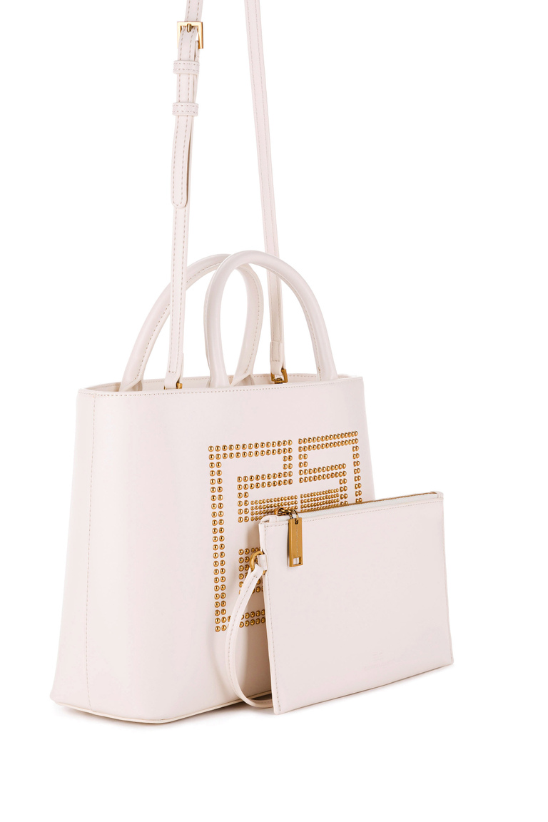 Shopper bag with studded logo - Hand Bags | Elisabetta Franchi® Outlet