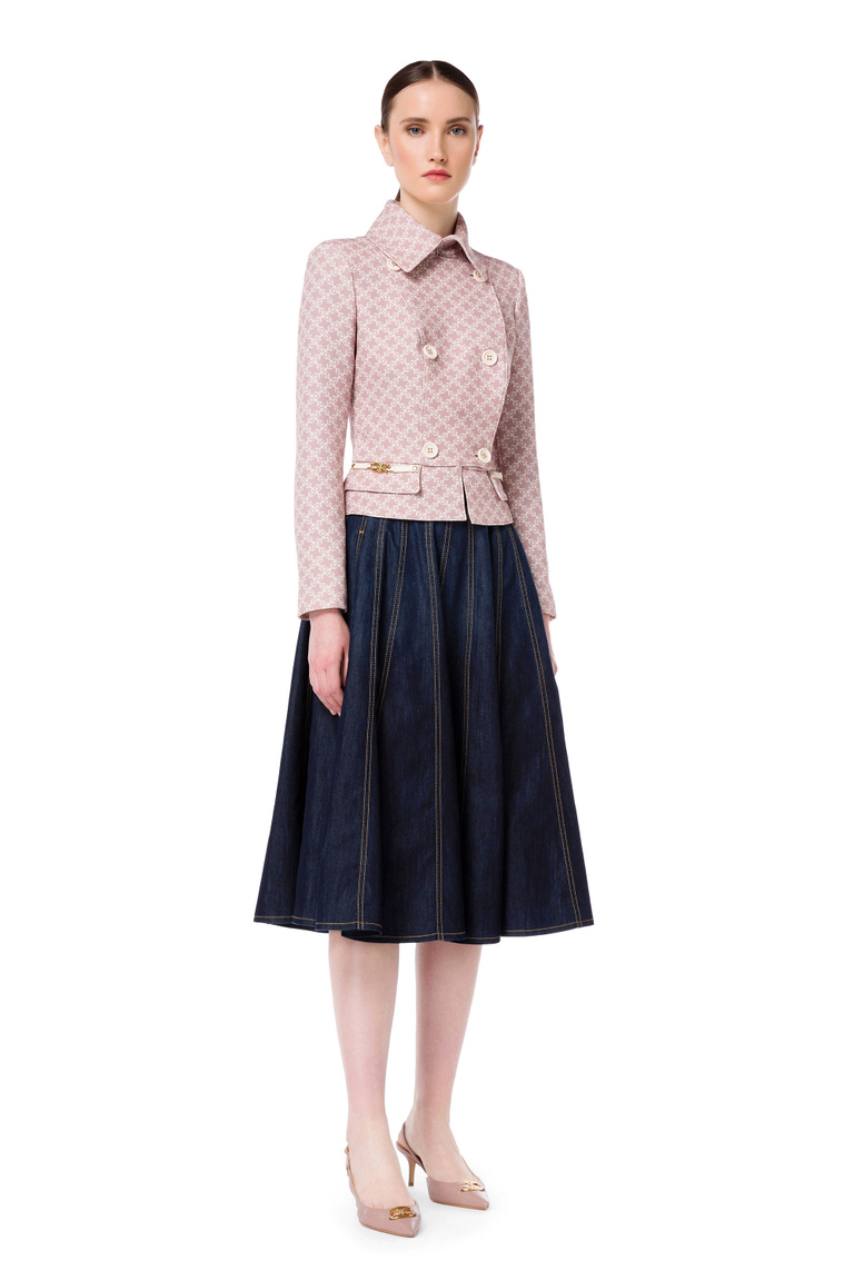 Pleated denim skirt with gold horse bit - Midi Skirts | Elisabetta Franchi® Outlet