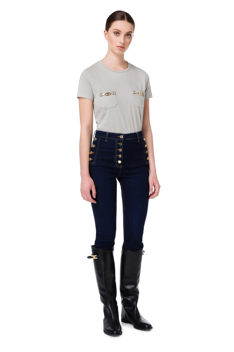 T-shirt with embroidered horse bit - T-shirts | Elisabetta Franchi® Outlet