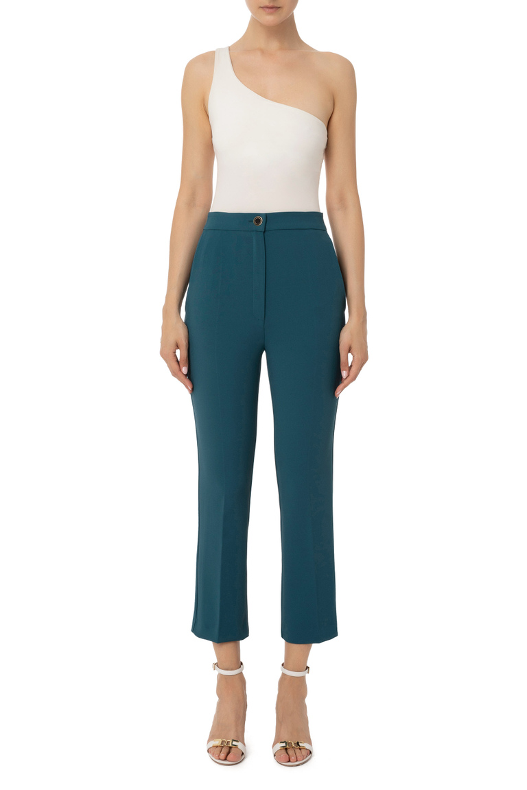 Slim fit trousers in double layer stretch crêpe - Trousers | Elisabetta Franchi® Outlet