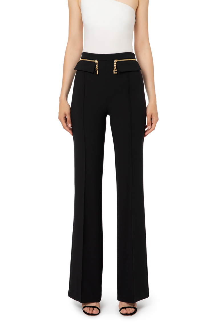 Palazzo fit trousers in double layer stretch crêpe - Trousers | Elisabetta Franchi® Outlet