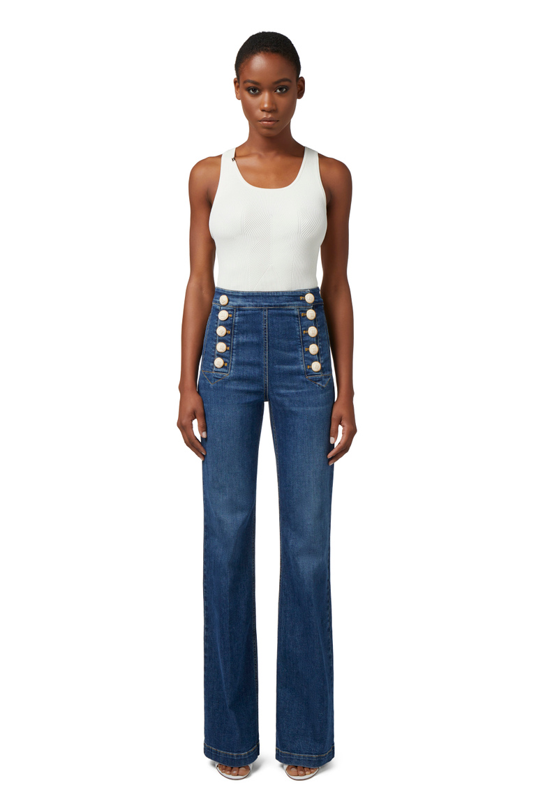 Button-up palazzo jeans - Denim | Elisabetta Franchi® Outlet