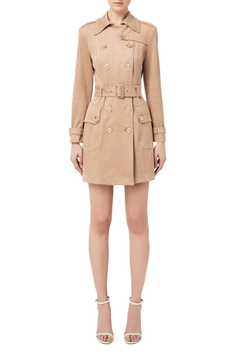 Double-breasted trench coat with suede effect - Trench Coats | Elisabetta Franchi® Outlet