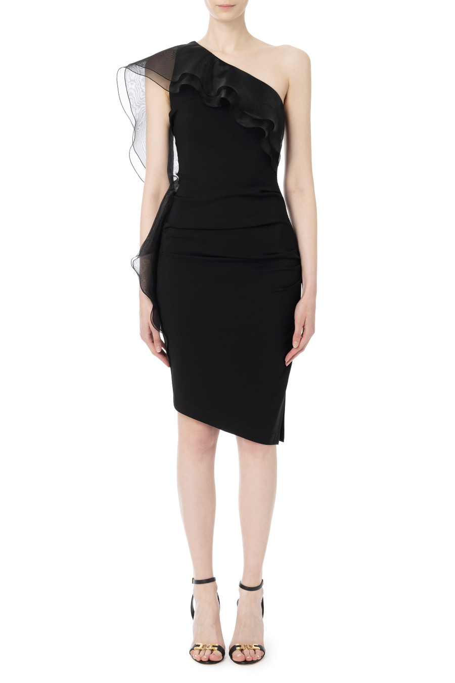 Robe asymétrique avec volants en organdi - Elisabetta Franchi® Outlet