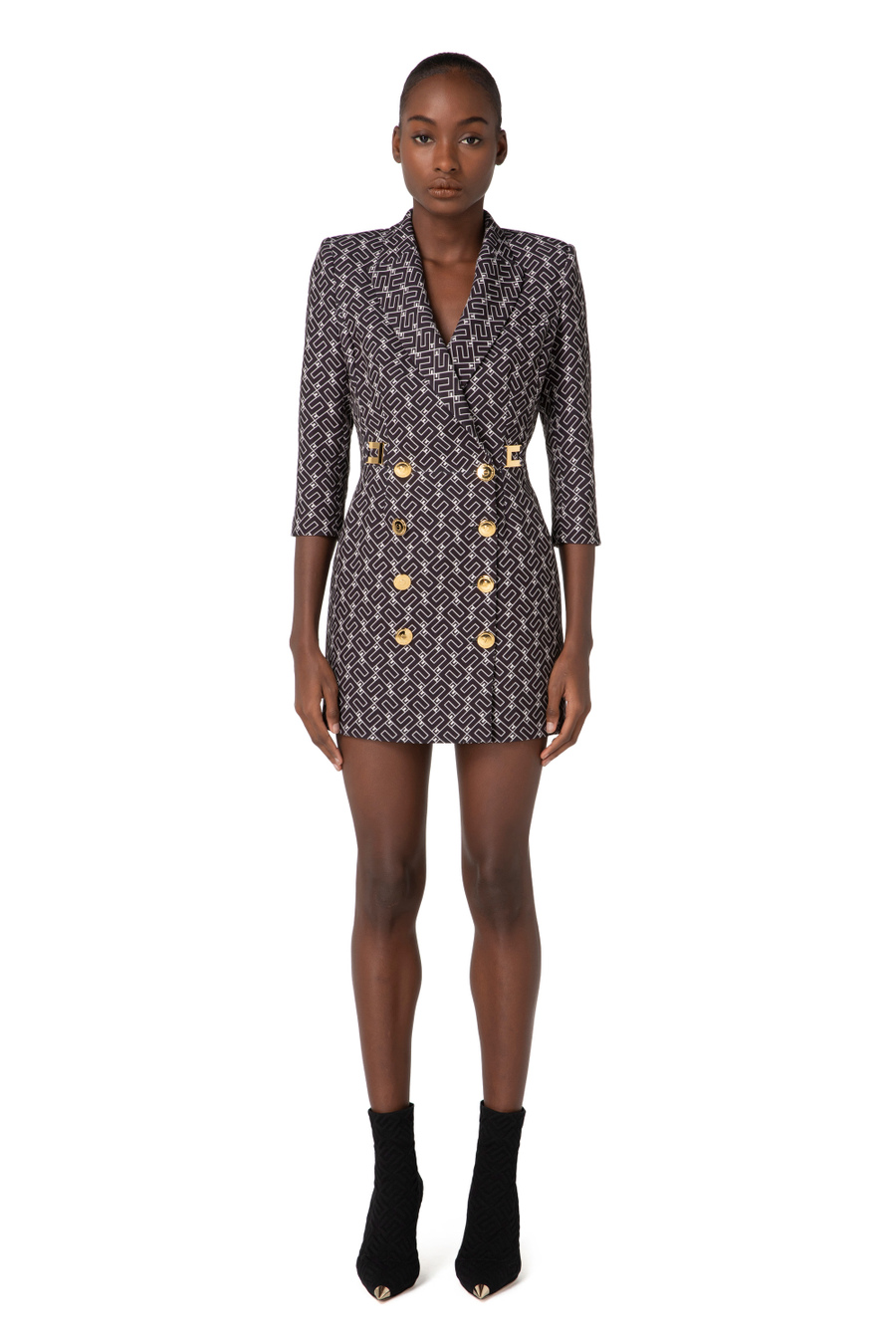 Coat dress in double layer printed crêpe fabric - Elisabetta Franchi® Outlet