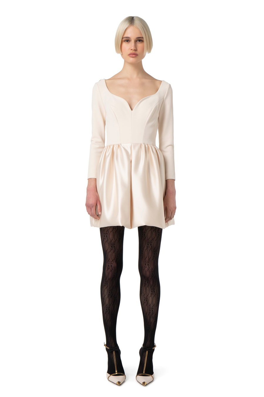 Mini-dress in double layer crêpe fabric with balloon skirt - Elisabetta Franchi® Outlet