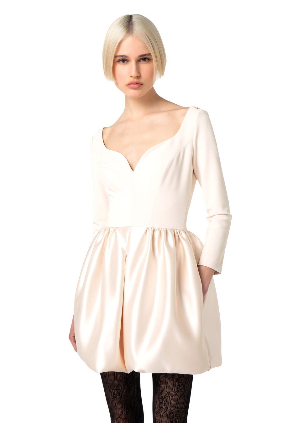 Mini-dress in double layer crêpe fabric with balloon skirt - Elisabetta Franchi® Outlet