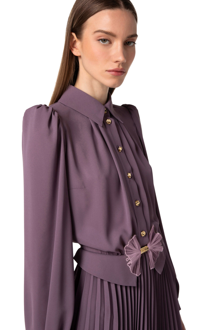 Miniabito chemisier in georgette con fiocco - Elisabetta Franchi® Outlet