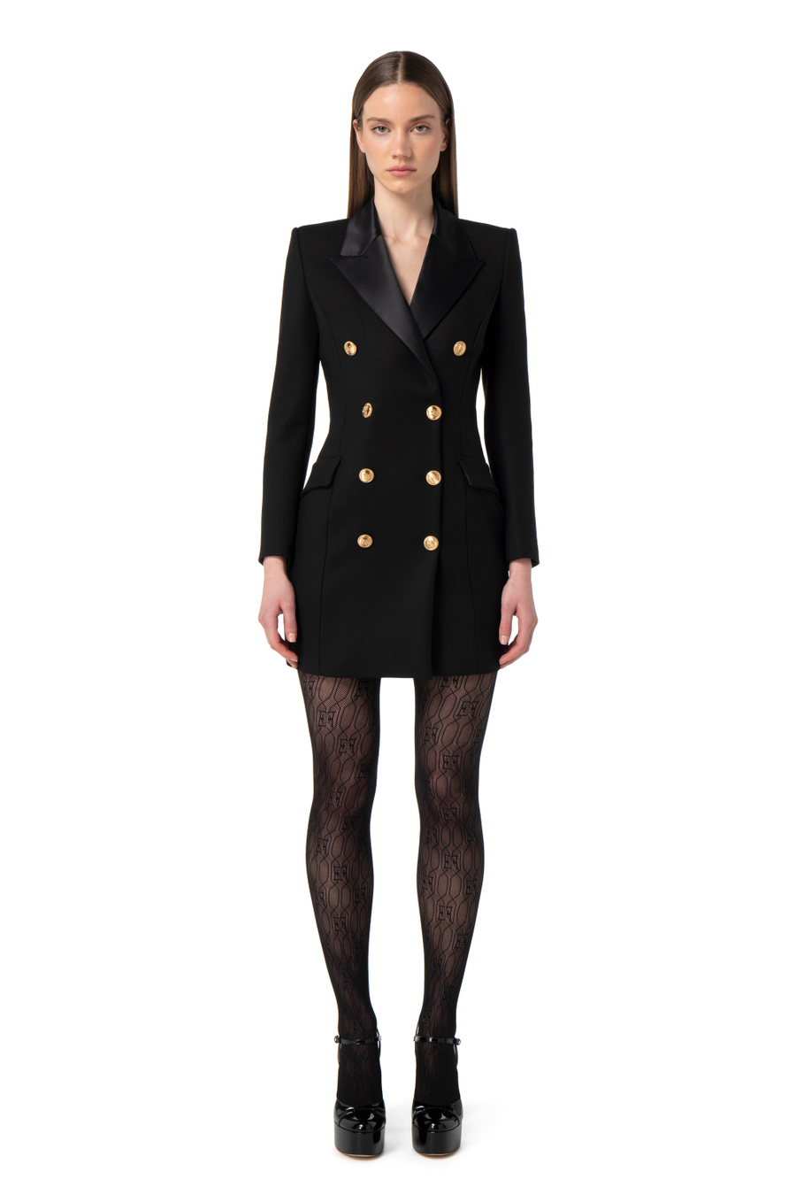 Coat dress in crêpe fabric with lapels - Elisabetta Franchi® Outlet
