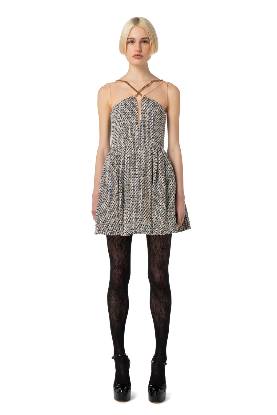 Miniabito in tweed lurex con catena - Elisabetta Franchi® Outlet