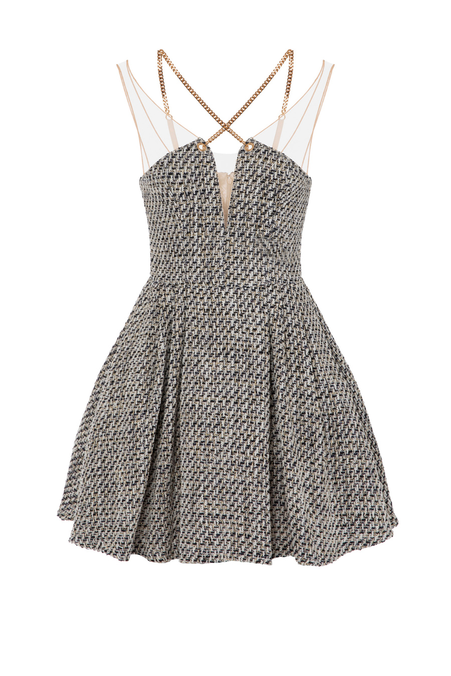Miniabito in tweed lurex con catena - Elisabetta Franchi® Outlet