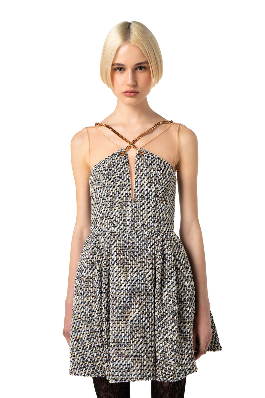 Miniabito in tweed lurex con catena - Elisabetta Franchi® Outlet