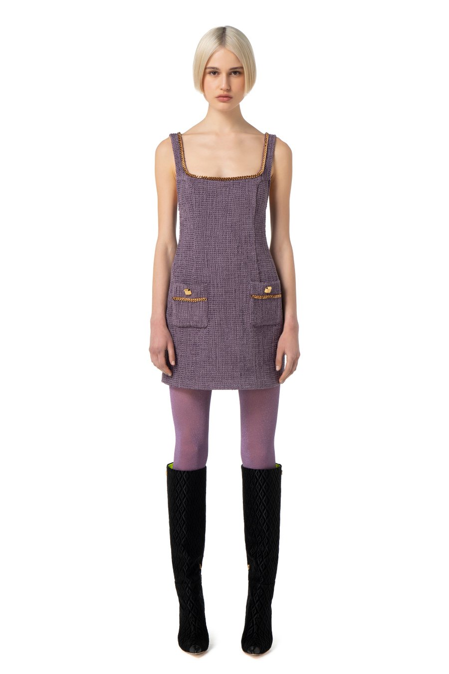 Miniabito in tweed con catena - Elisabetta Franchi® Outlet