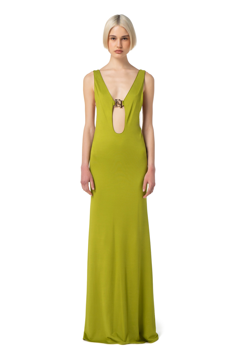 Red Carpet dress in viscose with logo plaque - Elisabetta Franchi® Outlet