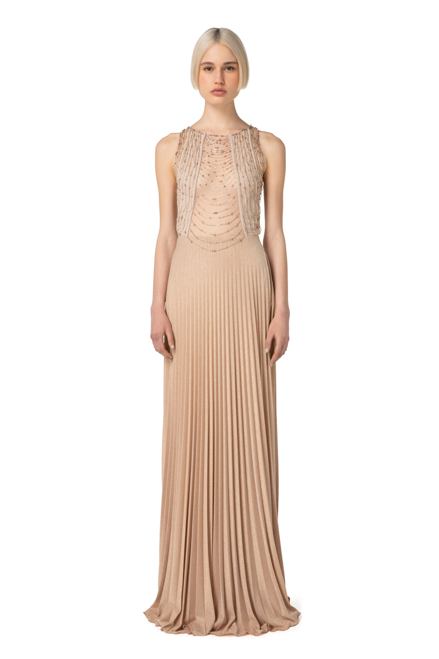 Abito red carpet in jersey e tulle ricamato - Elisabetta Franchi® Outlet
