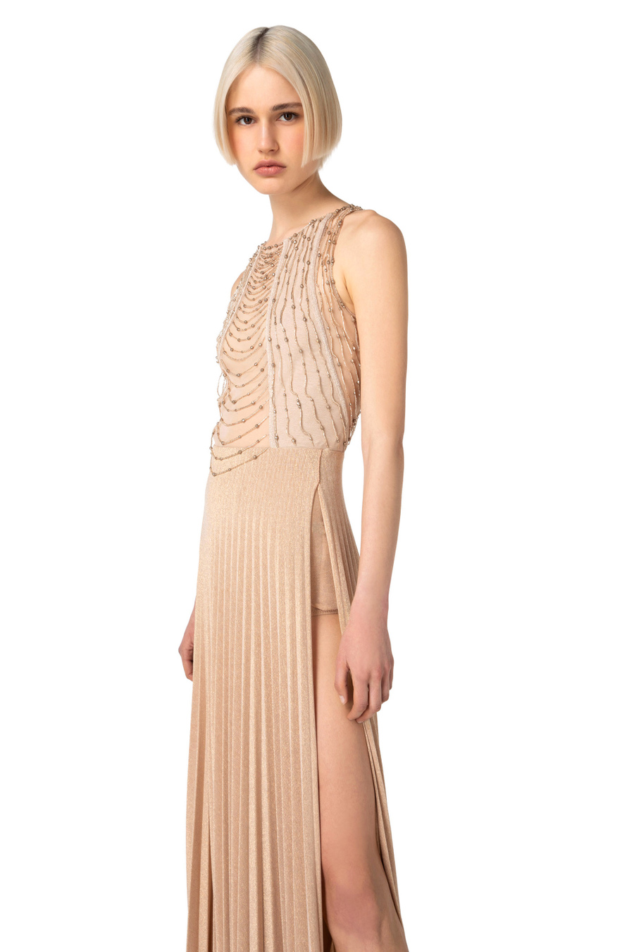 Abito red carpet in jersey e tulle ricamato - Elisabetta Franchi® Outlet