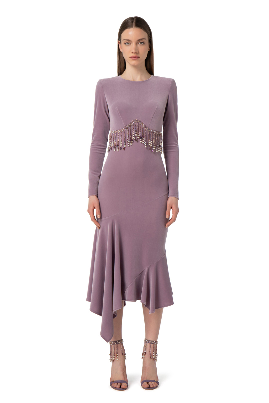 Abito midi in velluto con perline - Elisabetta Franchi® Outlet