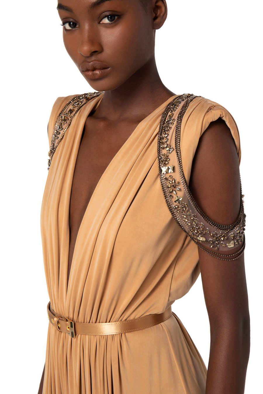 Abito red carpet in jersey cupro con micro strass - Elisabetta Franchi® Outlet
