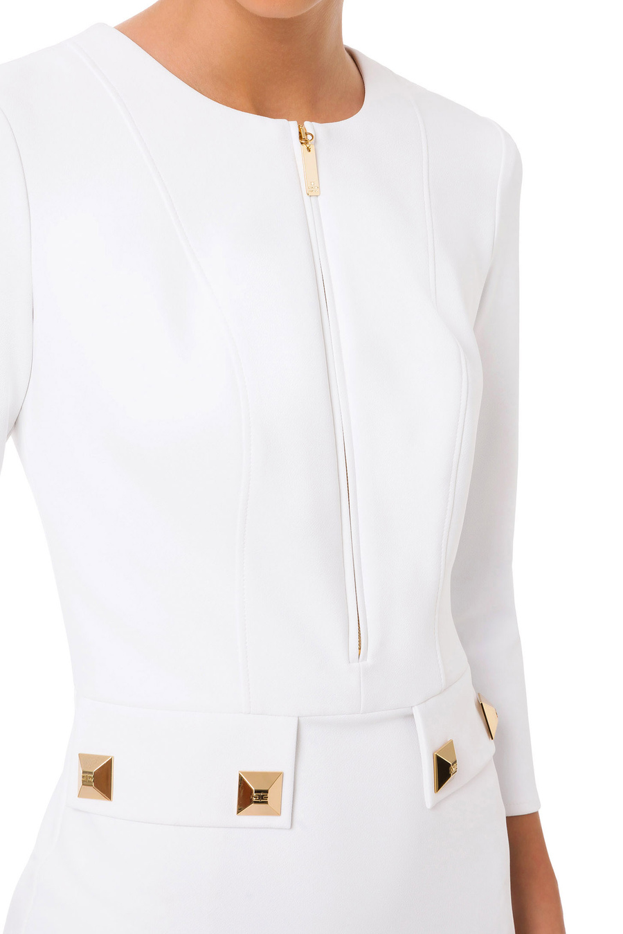 Crew neck dress with logoed studs - Elisabetta Franchi® Outlet