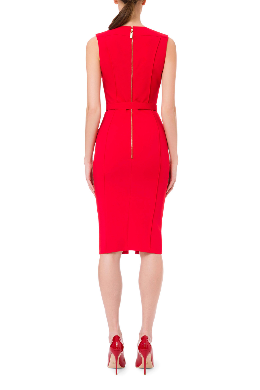 Sleeveless calf-length dress with buttons and logoed belt - Elisabetta Franchi® Outlet
