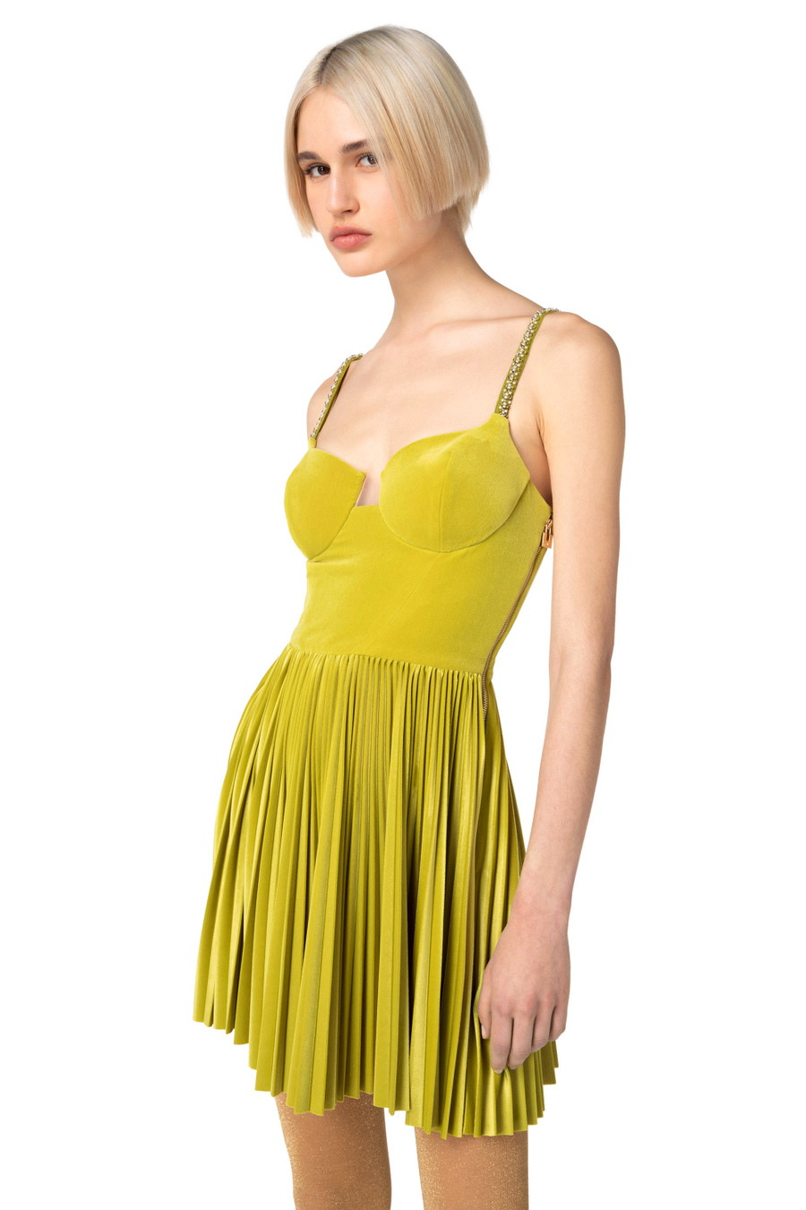 Miniabito in velluto con plissé - Elisabetta Franchi® Outlet