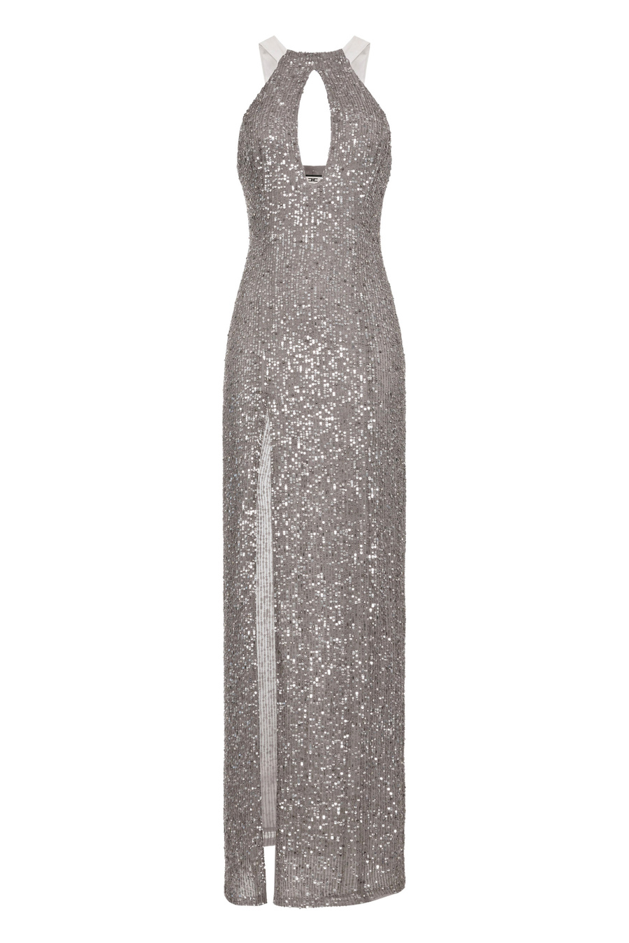 Red carpet dress in embroidered tulle fabric with halter neck - Elisabetta Franchi® Outlet