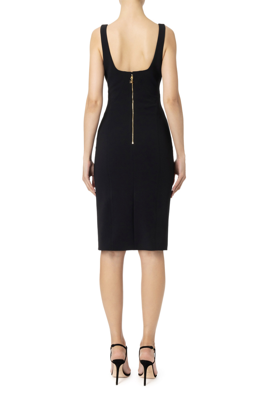 Sleeveless sheath dress with logo metal plate - Elisabetta Franchi® Outlet