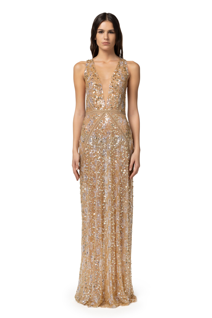 Red Carpet sequins dress with hemstitch embroideries - Elisabetta Franchi® Outlet