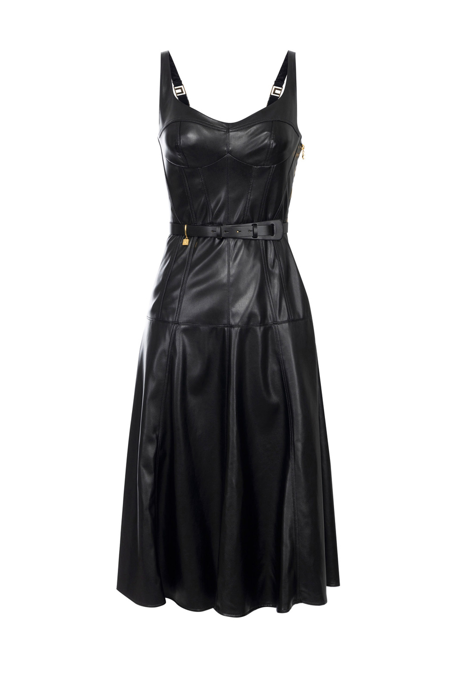 Leather-effect midi dress with bustier cuts - Elisabetta Franchi® Outlet