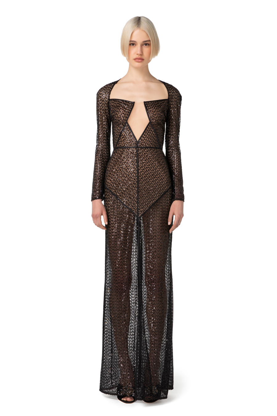 Red Carpet-Kleid aus Pailletten mit geometrischem Ausschnitt - Elisabetta Franchi® Outlet