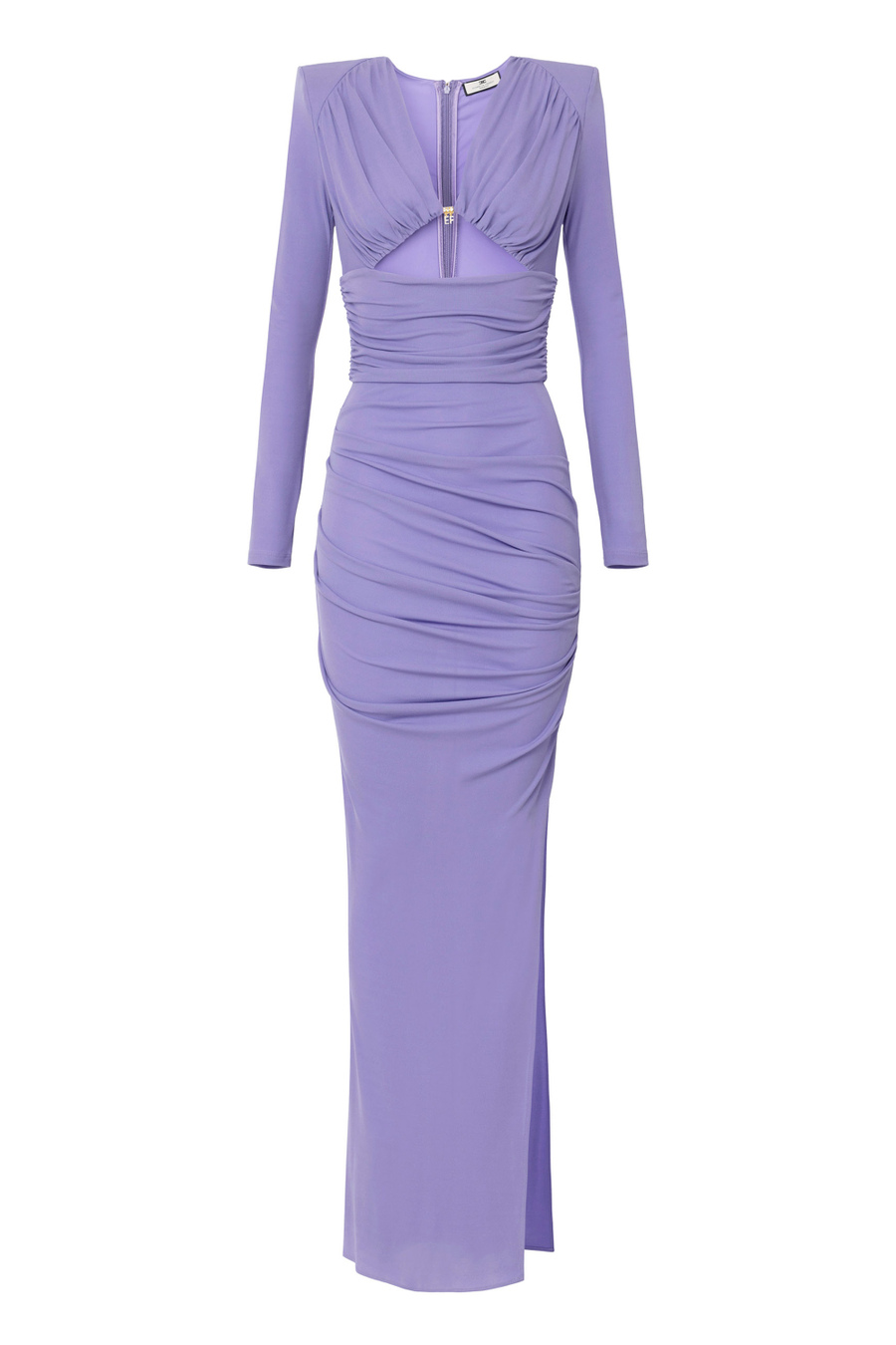 Red carpet dress in draped jersey with cut-out - Elisabetta Franchi® Outlet