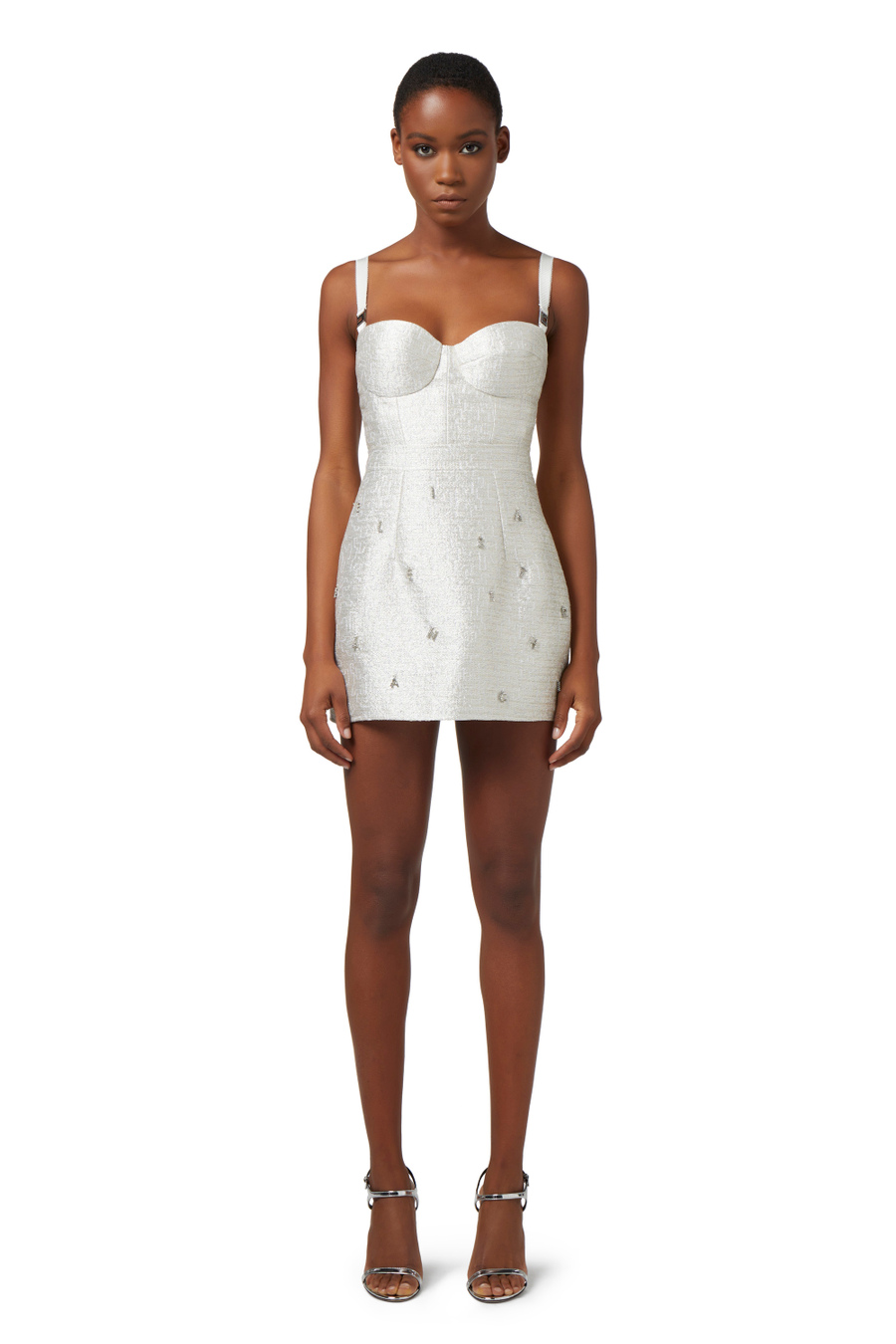 Lurex tweed dress with rhinestone lettering - Elisabetta Franchi® Outlet