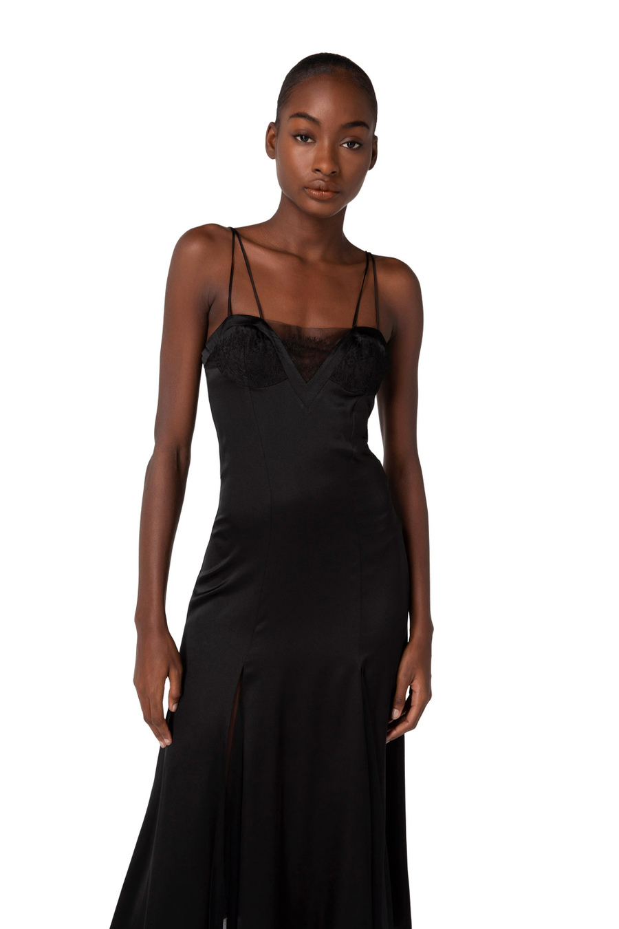 Abito midi in raso con pizzo - Elisabetta Franchi® Outlet
