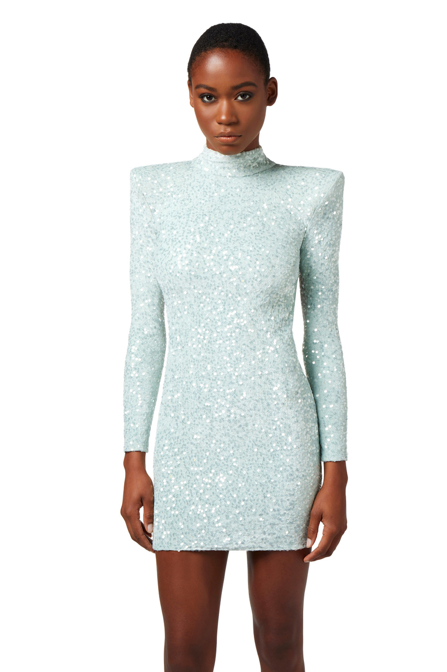 Mini-dress made of sequins with structured shoulders - Elisabetta Franchi® Outlet