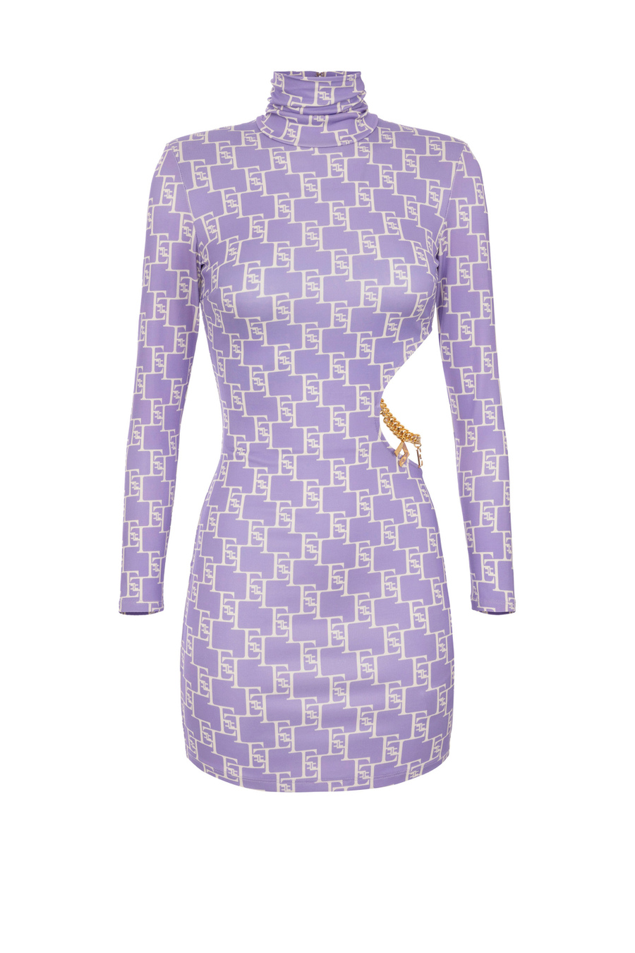 Mini-dress in viscose jersey with logo print and cut-out - Elisabetta Franchi® Outlet