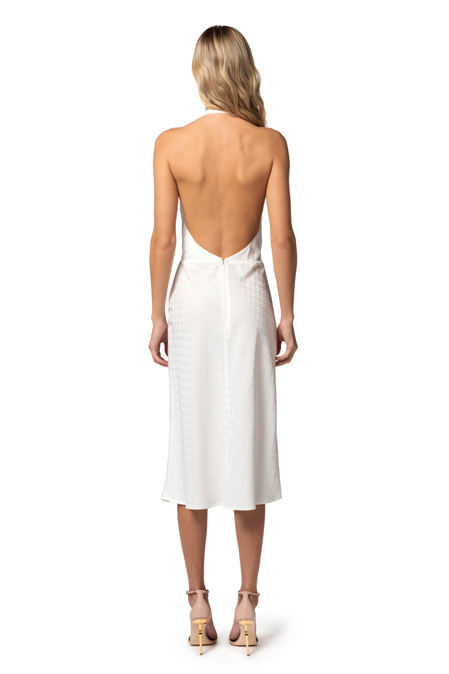 Midi dress in jacquard viscose fabric with neckline on the back - Elisabetta Franchi® Outlet