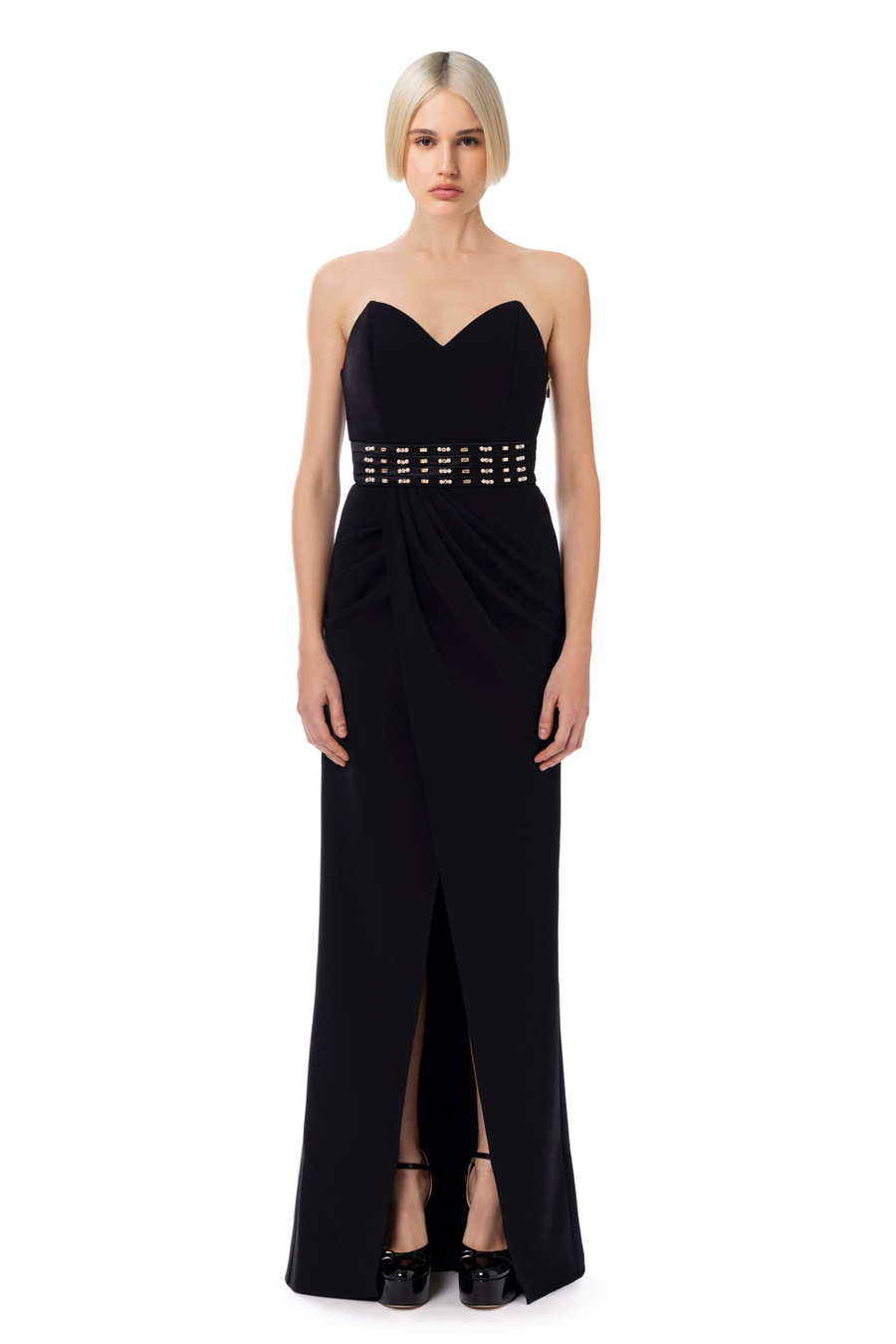 Abito in crêpe con ricamo in perle e strass - Elisabetta Franchi® Outlet