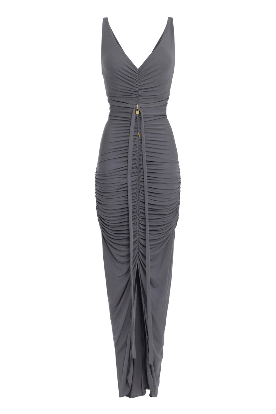 Red carpet dress in draped jersey with piercing - Elisabetta Franchi® Outlet