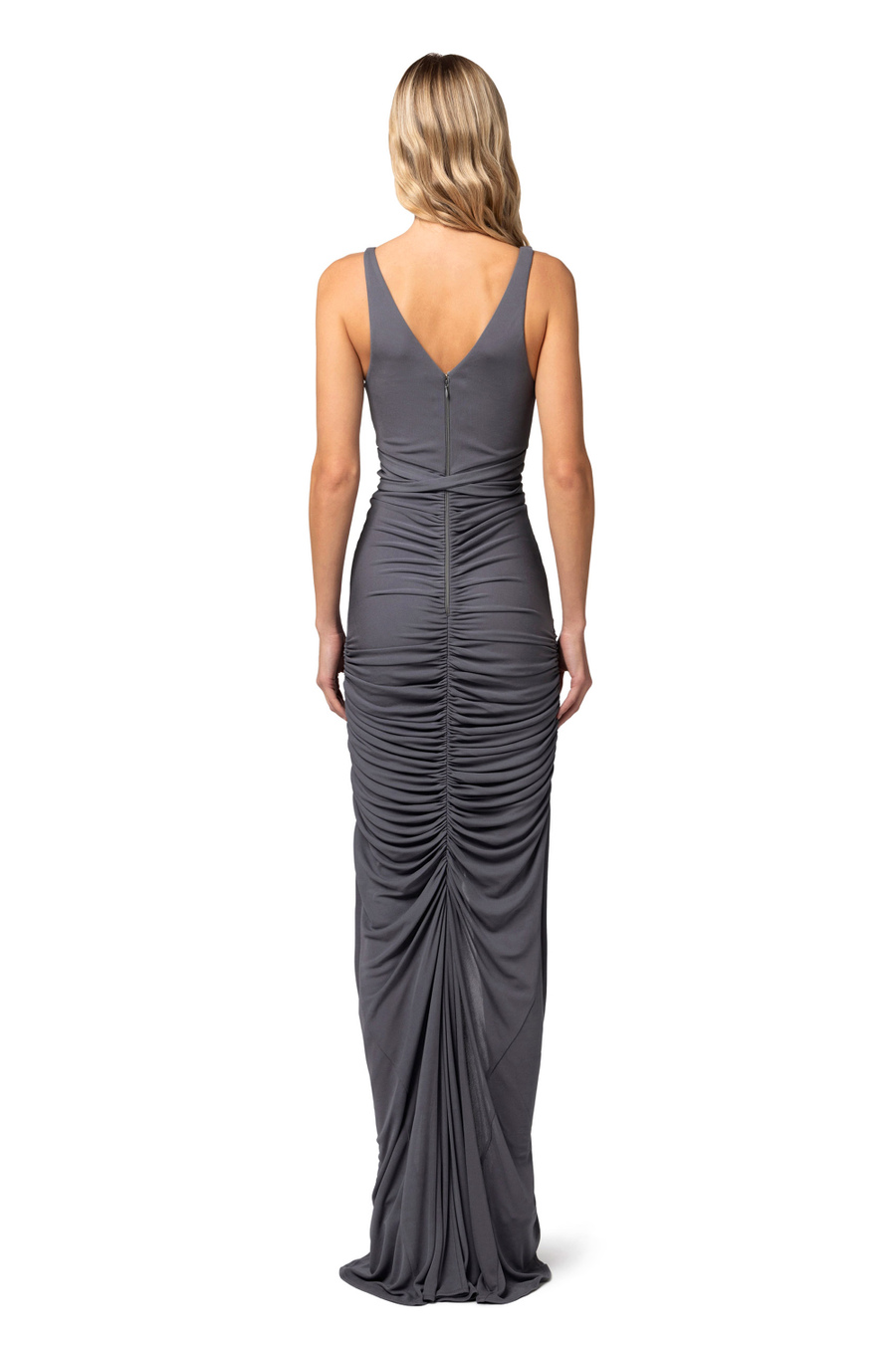 Red carpet dress in draped jersey with piercing - Elisabetta Franchi® Outlet