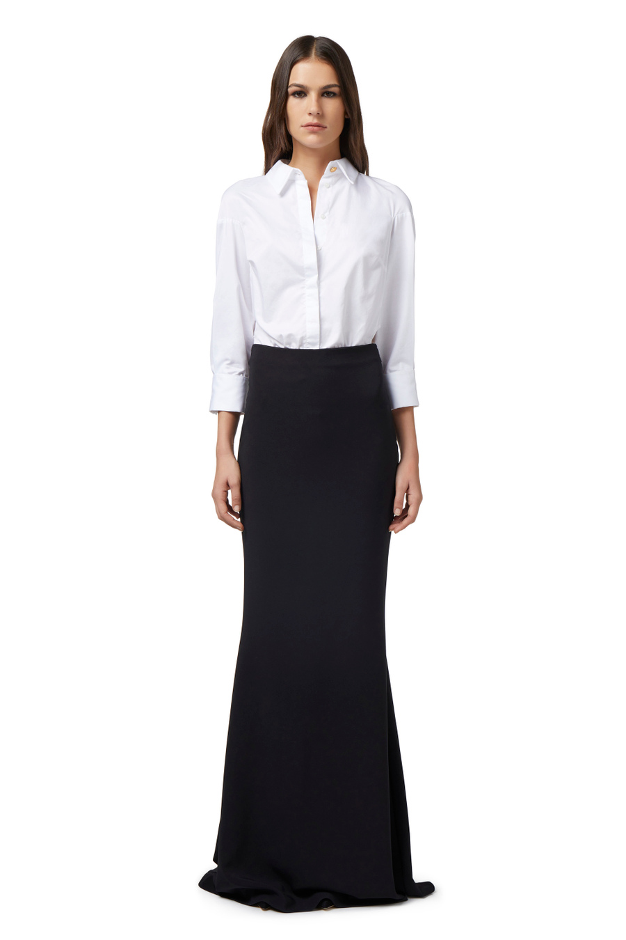 Combined red carpet dress in cotton and crêpe - Elisabetta Franchi® Outlet