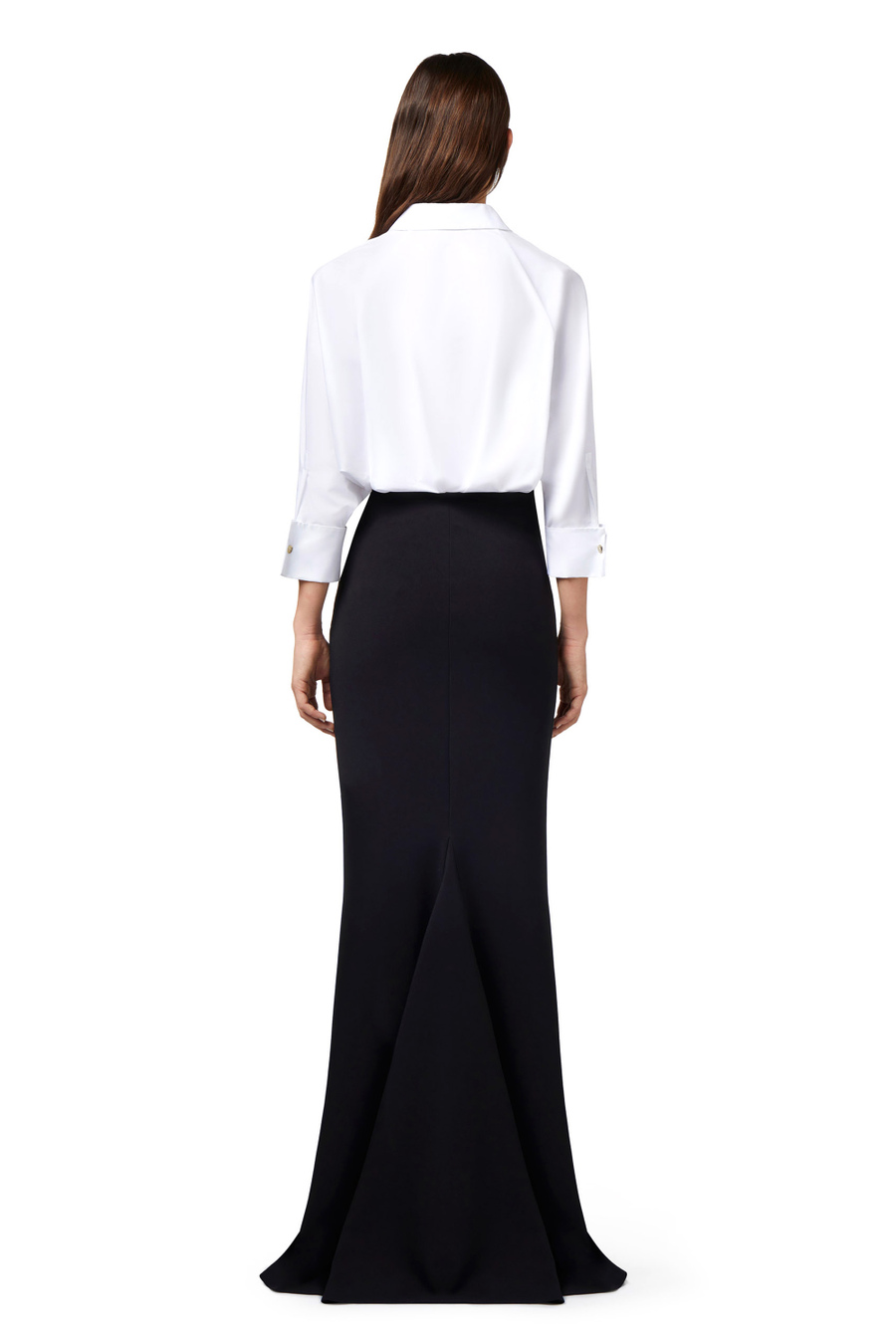 Combined red carpet dress in cotton and crêpe - Elisabetta Franchi® Outlet