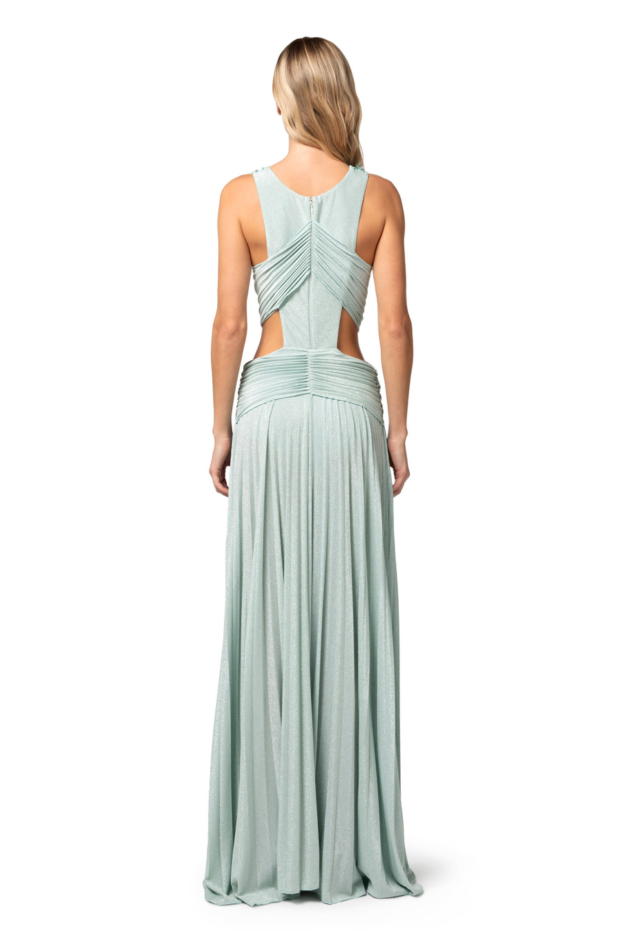Pleated red carpet dress in lurex jersey with embroidery - Elisabetta Franchi® Outlet