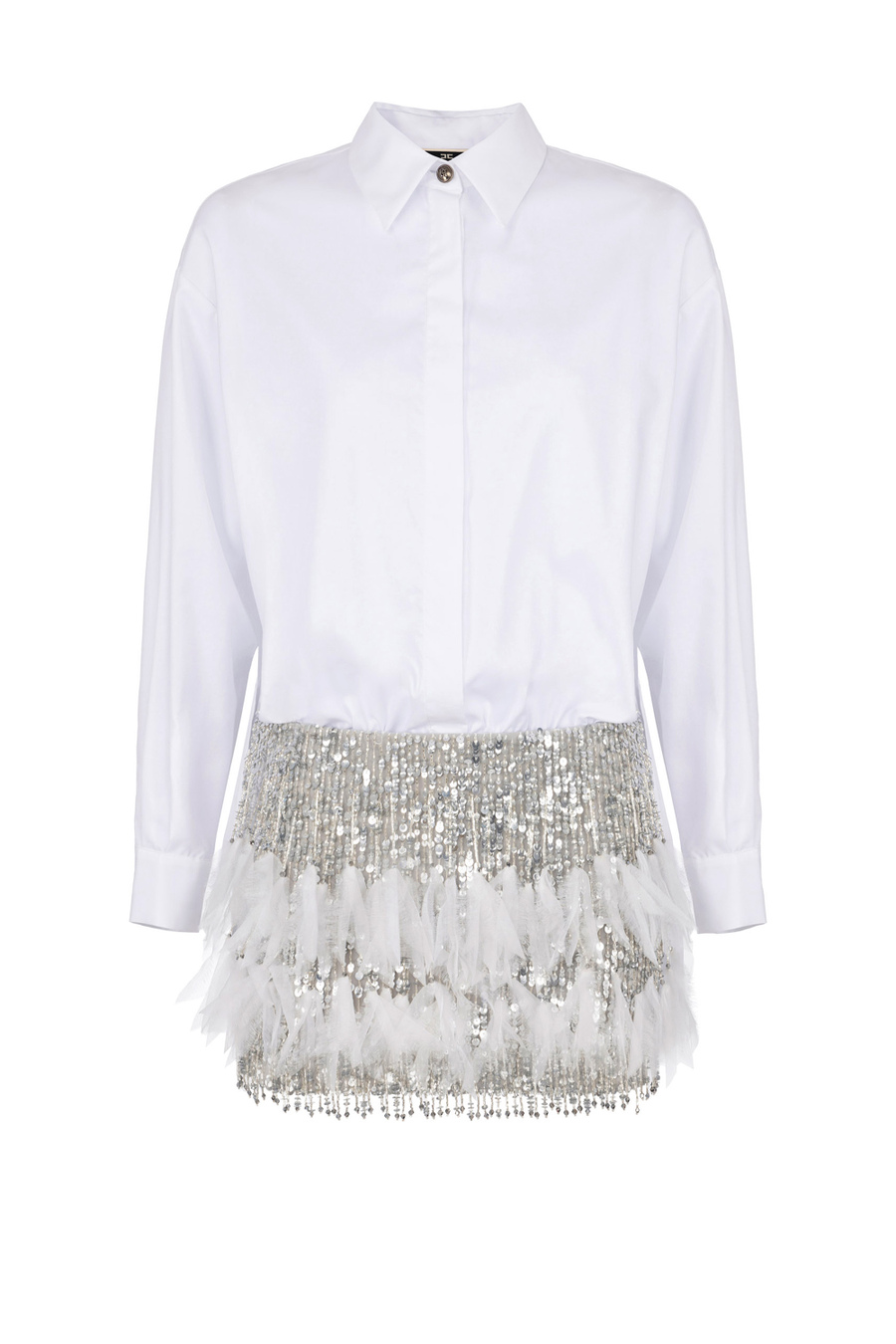 Shirt mini-dress with embroidered crêpe skirt - Elisabetta Franchi® Outlet