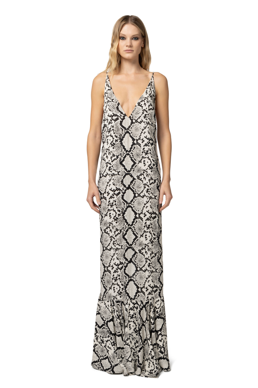 Long dress in viscose georgette fabric with python print - Elisabetta Franchi® Outlet