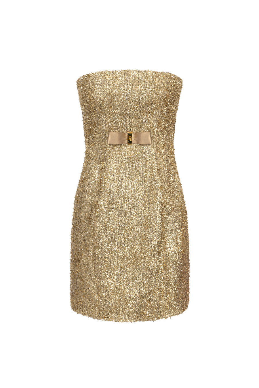Lurex tweed mini-dress with bow - Elisabetta Franchi® Outlet