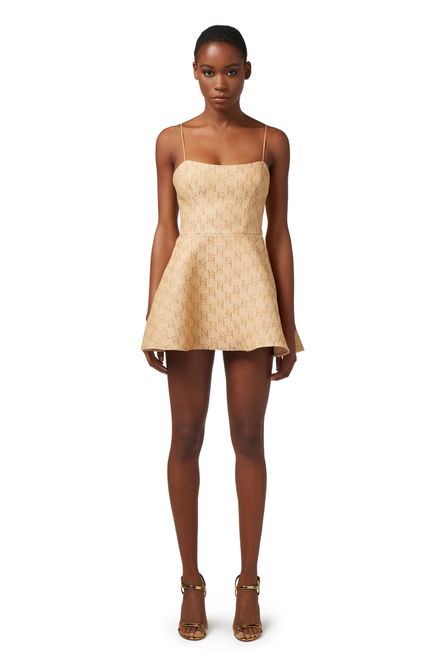 Mini-dress in jacquard raffia with lurex logo - Elisabetta Franchi® Outlet