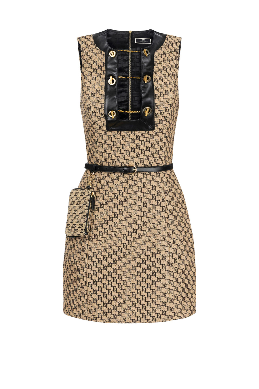 Jacquard raffia mini-dress with cufflink buttons - Elisabetta Franchi® Outlet