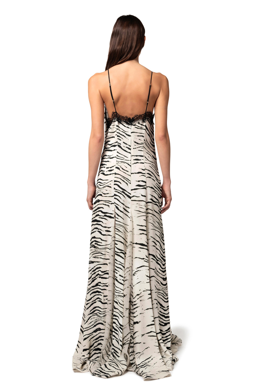 Abito lungo in georgette di viscosa stampa animalier - Elisabetta Franchi® Outlet